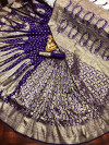 Violet color soft banarasi silk saree with golden zari weaving design