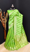 Parrot green color soft banarasi silk saree with golden and silver zari work