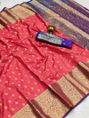 Gajari color soft banarasi silk saree with golden zari weaving work