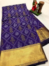 Violet color soft cotton silk saree with golden zari border