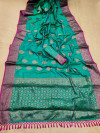 Rama green color khicha silk saree with zari weaving work