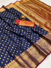 Navy blue color soft banarasi silk saree with zari woven rich pallu and border