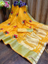 Yellow color soft assam silk saree with embroidery work