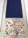 Navy blue color paithani silk saree with weaving work