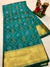Rama green color soft cotton silk saree with golden zari border