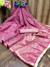 Baby pink color cotton silk saree with embroidery work