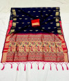 Navy blue color soft silk saree with weaving work