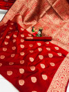 Red color soft banarasi silk saree with weaving work