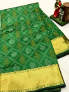 Green color soft cotton silk saree with golden zari border