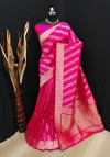 Pink color soft banarasi silk saree with golden and silver zari work