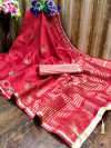 Red color cotton silk saree with embroidery work