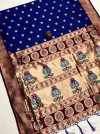 Royal blue color soft kanchipuram silk saree with zari weaving work