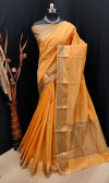 Orange color soft  silk saree with golden zari border