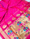 Rani pink color soft kanchipuram silk saree with golden zari weaving work