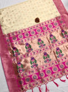 Off white color soft kanchipuram silk saree with zari weaving work