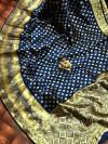 Navy blue color banarasi silk saree with golden zari weaving work