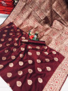 Maroon color soft banarasi silk saree with weaving work