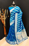 Firoji color soft banarasi silk saree with golden and silver zari work