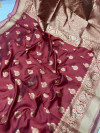 Maroon color soft banarasi silk saree with zari weaving work