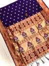 Violet color soft kanchipuram silk saree with zari weaving work
