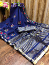 Navy blue color cotton silk saree with embroidery work