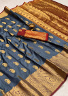 Gray color soft banarasi silk saree with golden zari work