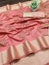Peach color assam silk saree with embroidery work