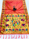 Peach color paithani silk saree with golden zari woven work