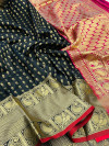 Black color banarasi silk saree with gold zari weaving work