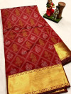 Red color soft cotton silk saree with golden zari border