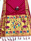 Magenta color paithani silk saree with golden zari woven work