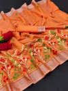 Orange color linen silk saree with embroidery work