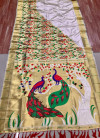 Off white color paithani silk saree with golden zari weaving work