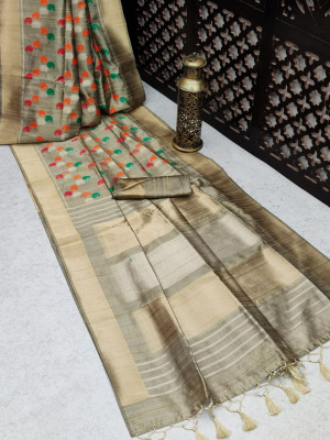 Beige color kadampalli tussar silk saree with zari woven work