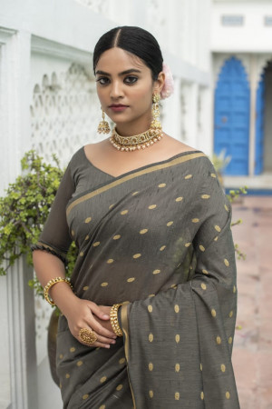 gray color sambalpuri cotton saree with zari border