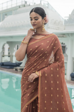 Brown color sambalpuri cotton saree with zari border