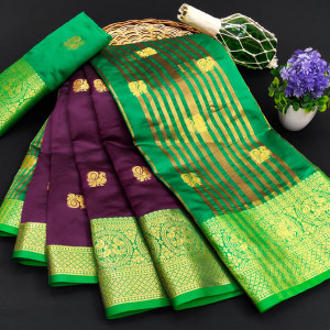 Magenta color soft cotton silk saree with rich pallu