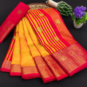 Yellow color soft cotton silk saree with rich pallu