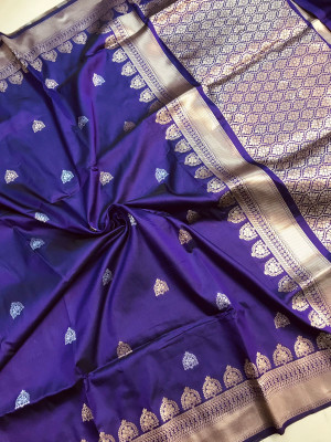 Violet color kanchipuram silk saree with zari work