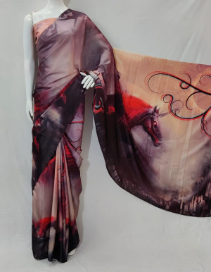 Multi color soft crape silk saree with digital printed work