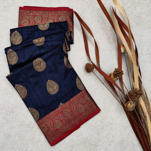 Navy blue color khicha silk saree with zari weaving work