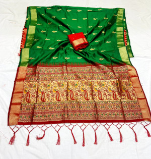 Green color soft silk saree with weaving work