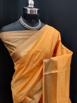 Orange color soft  silk saree with golden zari border