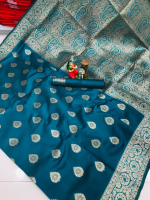 Rama green color soft banarasi silk saree with weaving work