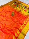 Orange color paithani silk saree with gold zari weaving work