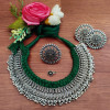 Green Ghungroo Thread Choker set with big size Earrings - Ring and Nosepin