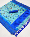 Sae green and royal blue color soft cotton saree with digital printed work