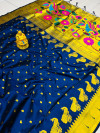 Navy blue color paithani silk saree with gold zari weaving work