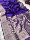 Purple color soft kanchipuram silk saree with golden zari weaving work
