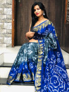 Gray and blue color bandhani saree with hand bandhej print